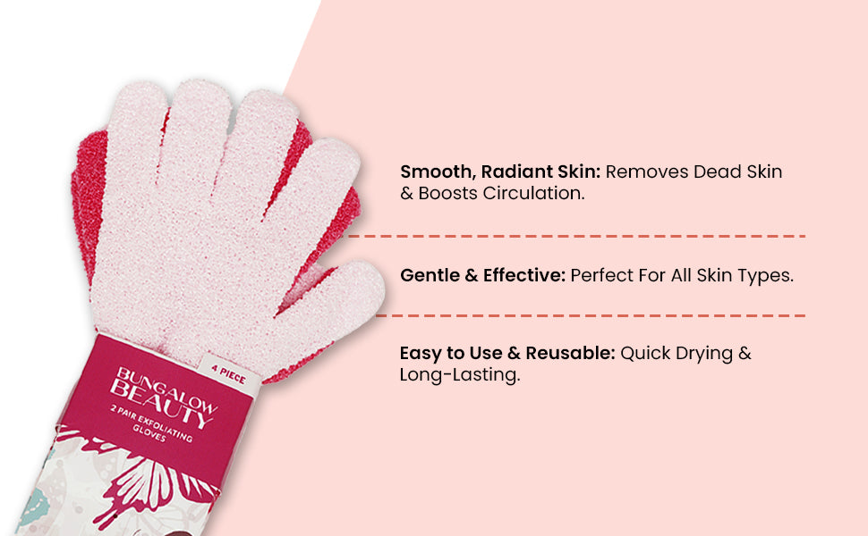 Exfoliating Loofah Body Hand Gloves (2 Pairs) (Pink)