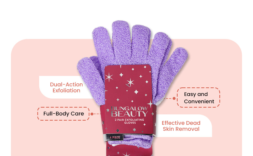 Exfoliating Loofah Body Hand Gloves (2 Pairs) (Purple)
