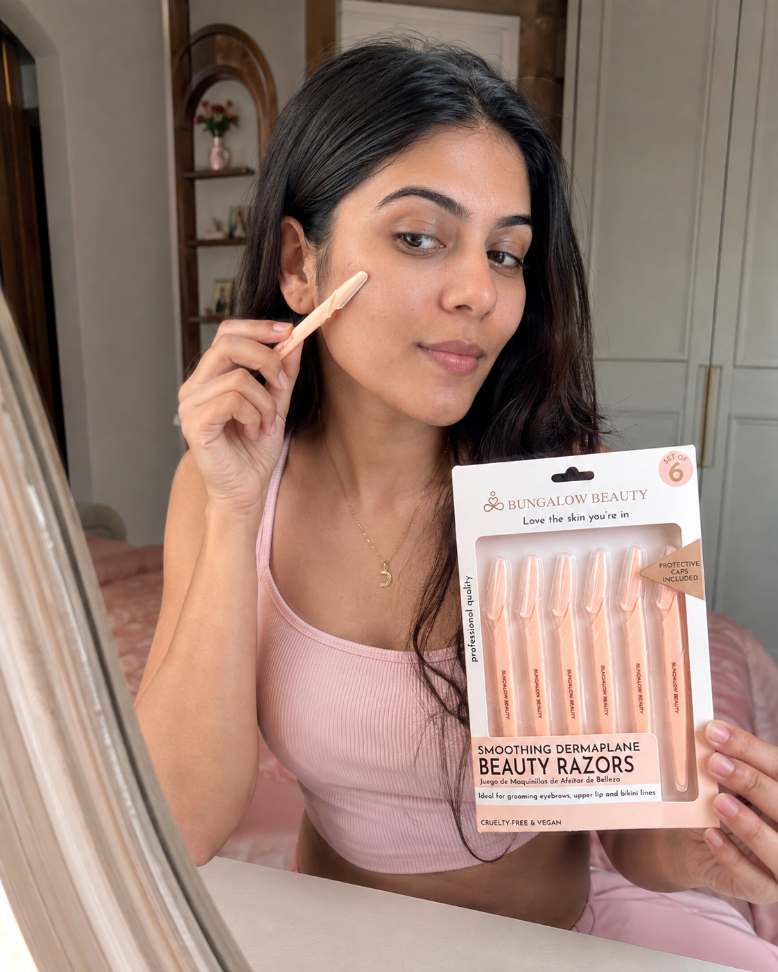 BUNGALOW BEAUTY Facial Razors for Women, Set of 6, Pink