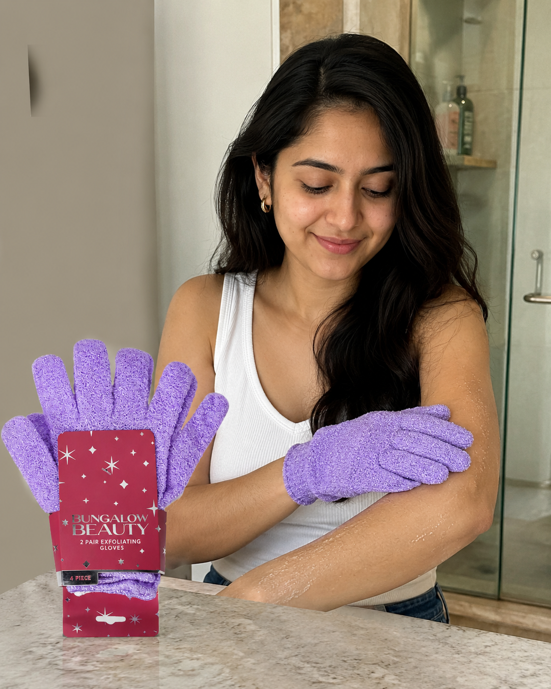 Exfoliating Loofah Body Hand Gloves (2 Pairs) (Purple)