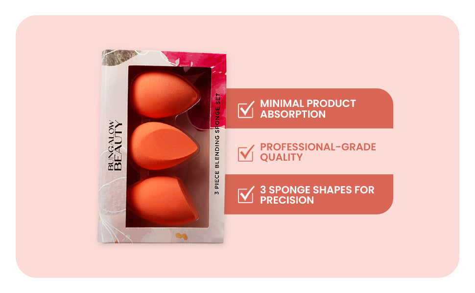 Makeup Blending Sponges, Coral Orange, 3-Piece Set