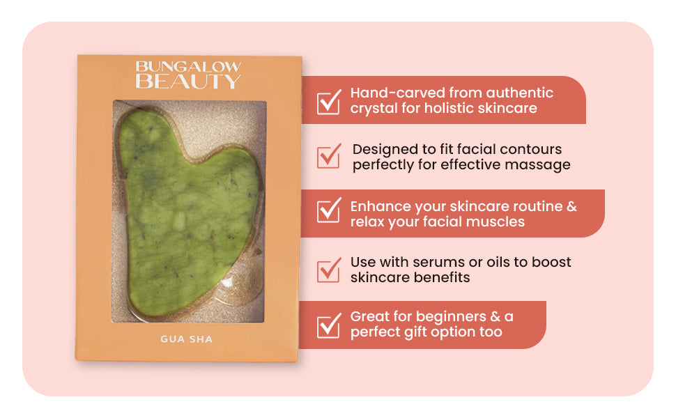 Bungalow Beauty Gua Sha Facial Massage Tool, Green Jade