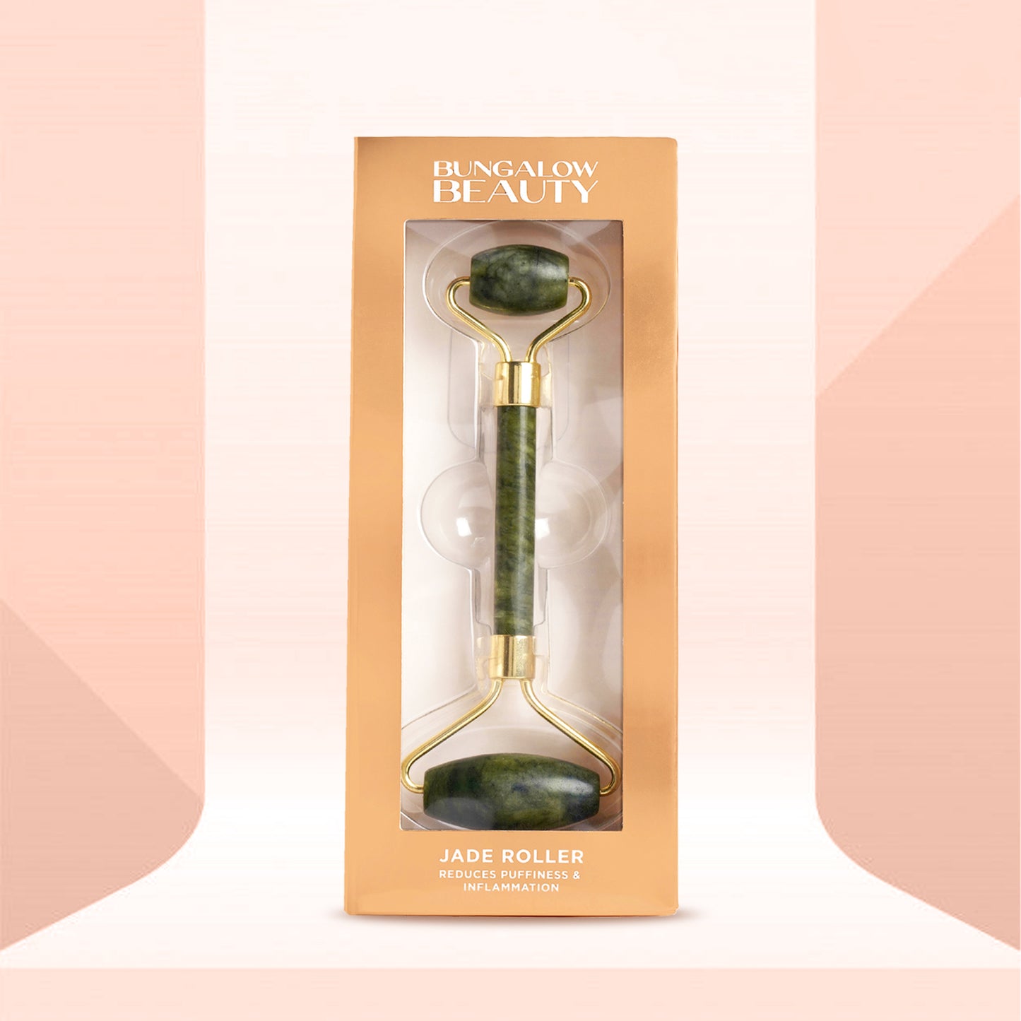 Bungalow Beauty Jade Roller, Double-Ended Facial Massage Tool, Gold and Green