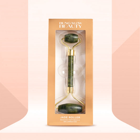 Bungalow Beauty Jade Roller, Double-Ended Facial Massage Tool, Gold and Green