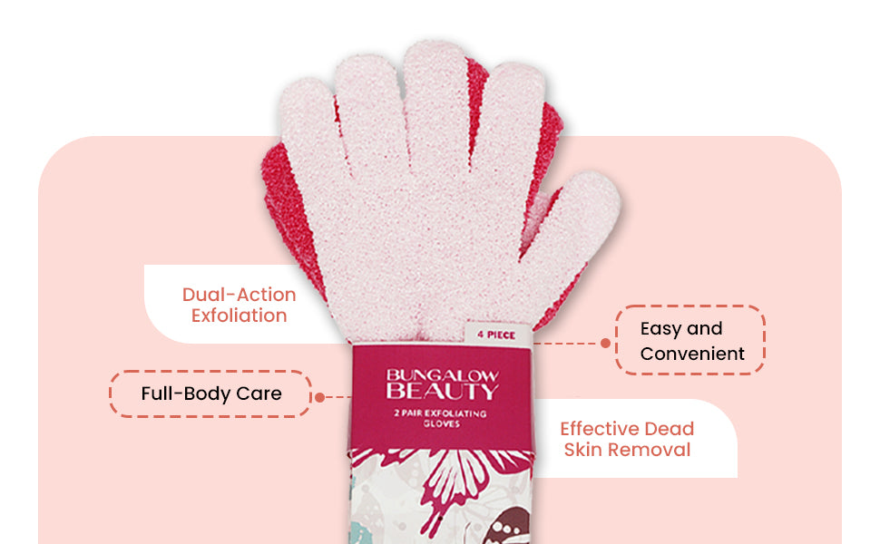 Exfoliating Loofah Body Hand Gloves (2 Pairs) (Pink)