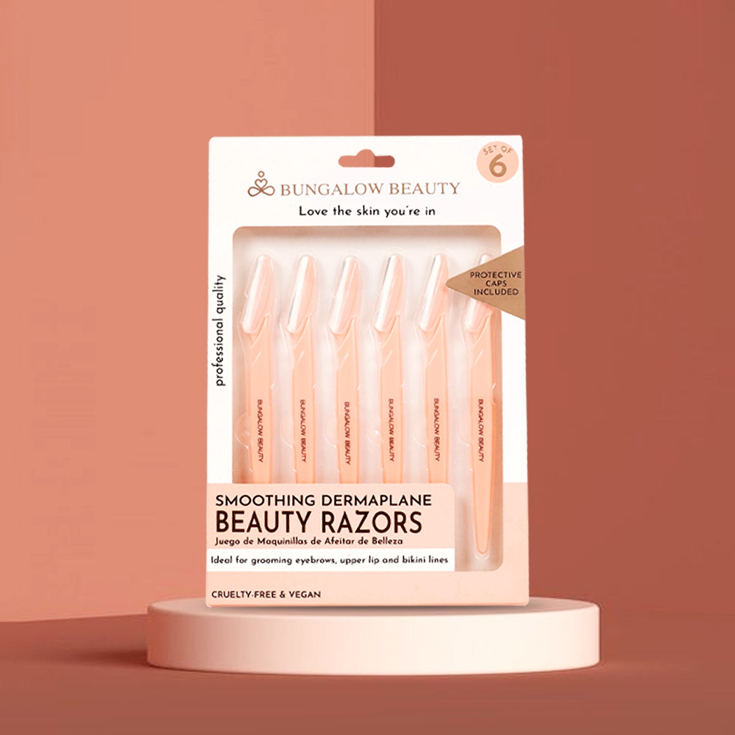 BUNGALOW BEAUTY Facial Razors for Women, Set of 6, Pink